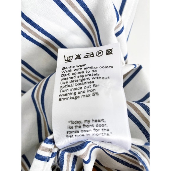 Palmes Men's Short Sleeve Striped Button Down Camp Shirt Blue White Tan Pocket - Picture 7 of 7